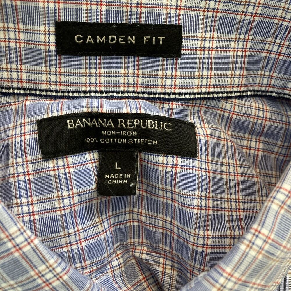 Banana Republic Men's L Camden Fit Non-Iron Button Up Plaid Long Sleeve Shirt - Picture 9 of 13